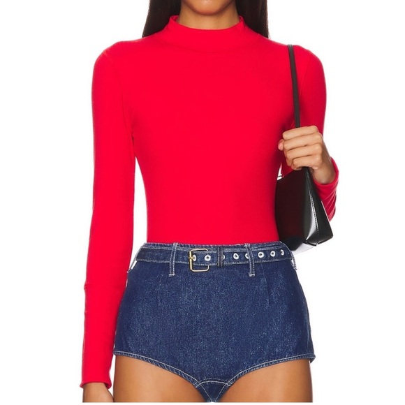 NWT Free People The Rickie Red Ribbed Mock Neck Long Sleeve Top Cherry Red SZ XS - Picture 4 of 8